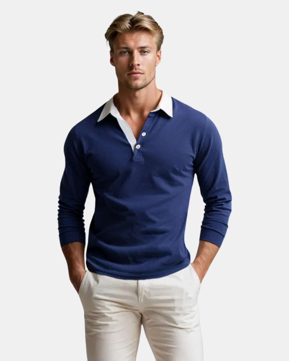 Men's Knit Polo Sweater - Navy Blue