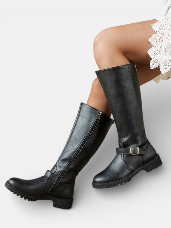 Women's Leather Knee High Riding Boots - Brown