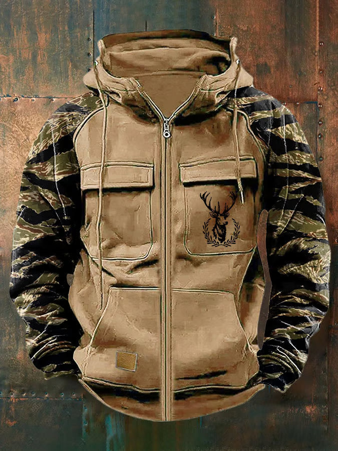 Men's Multi Pocket Zip Hoodie - Green