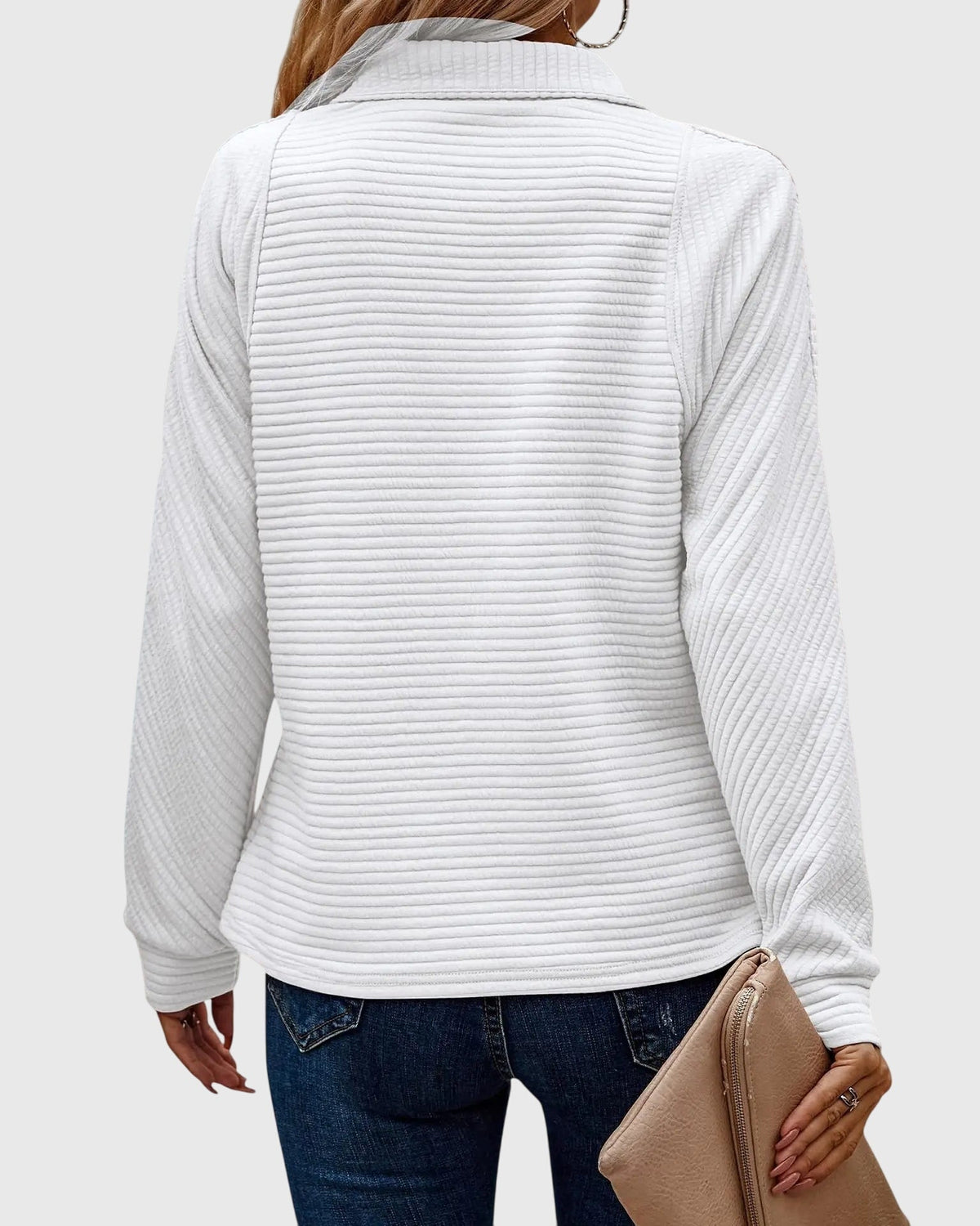 Women's Knit Half Zip Sweater - White