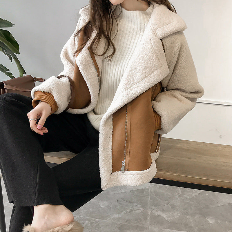 Women's Faux Shearling Oversized Coat - Beige