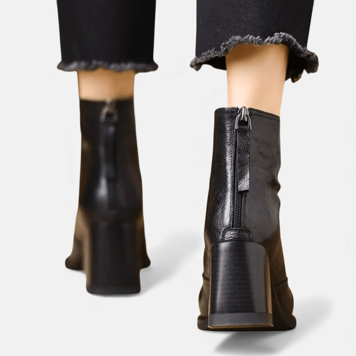 Women's Leather Square Toe Ankle Boots - Brown
