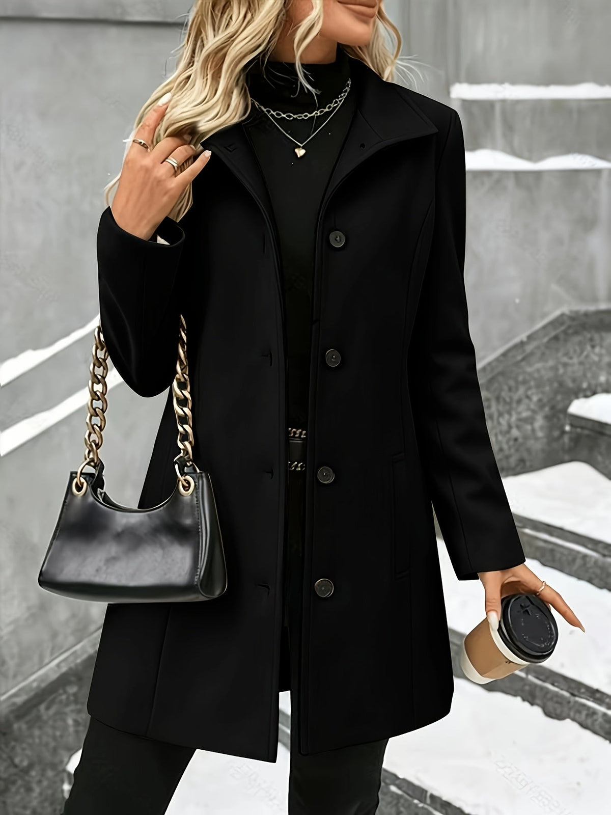 Women's Wool Button Front Coat - Grey