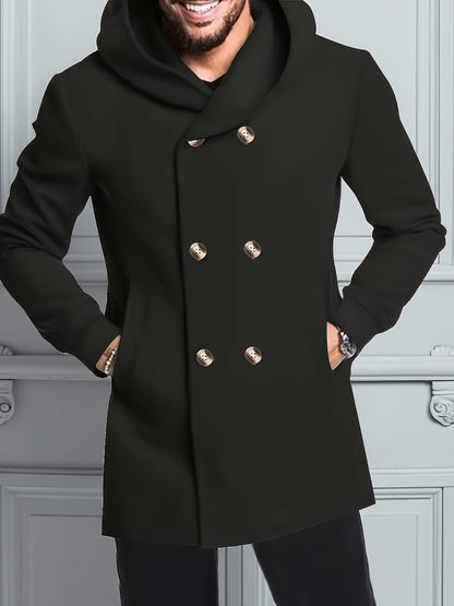Men's Tweed Hooded Coat - Black