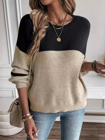 Women's Contrast Knit Sweater - BLACK