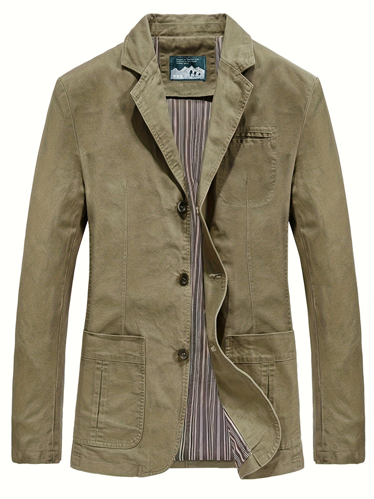 Men's Cotton Lapel Blazer - Khaki