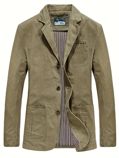 Men's Cotton Lapel Blazer - Khaki