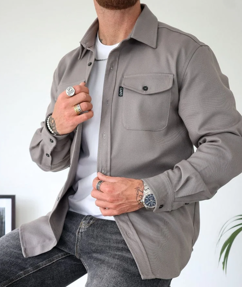 Men's Cotton Shirt Jacket - Beige