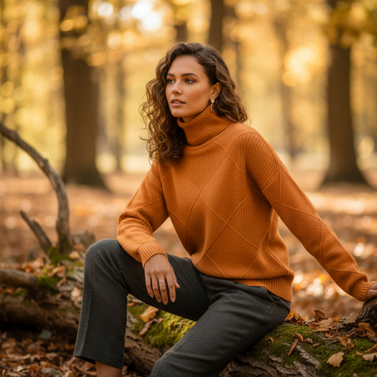 Women's Cozy Knit Sweater - Orange