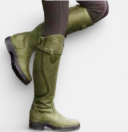 Women's Leather Knee High Country Boots - Green