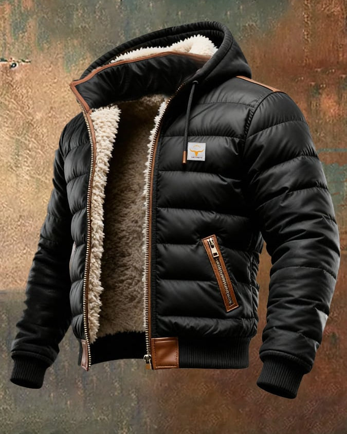 Men's Sherpa Quilted Hooded Jacket - Black