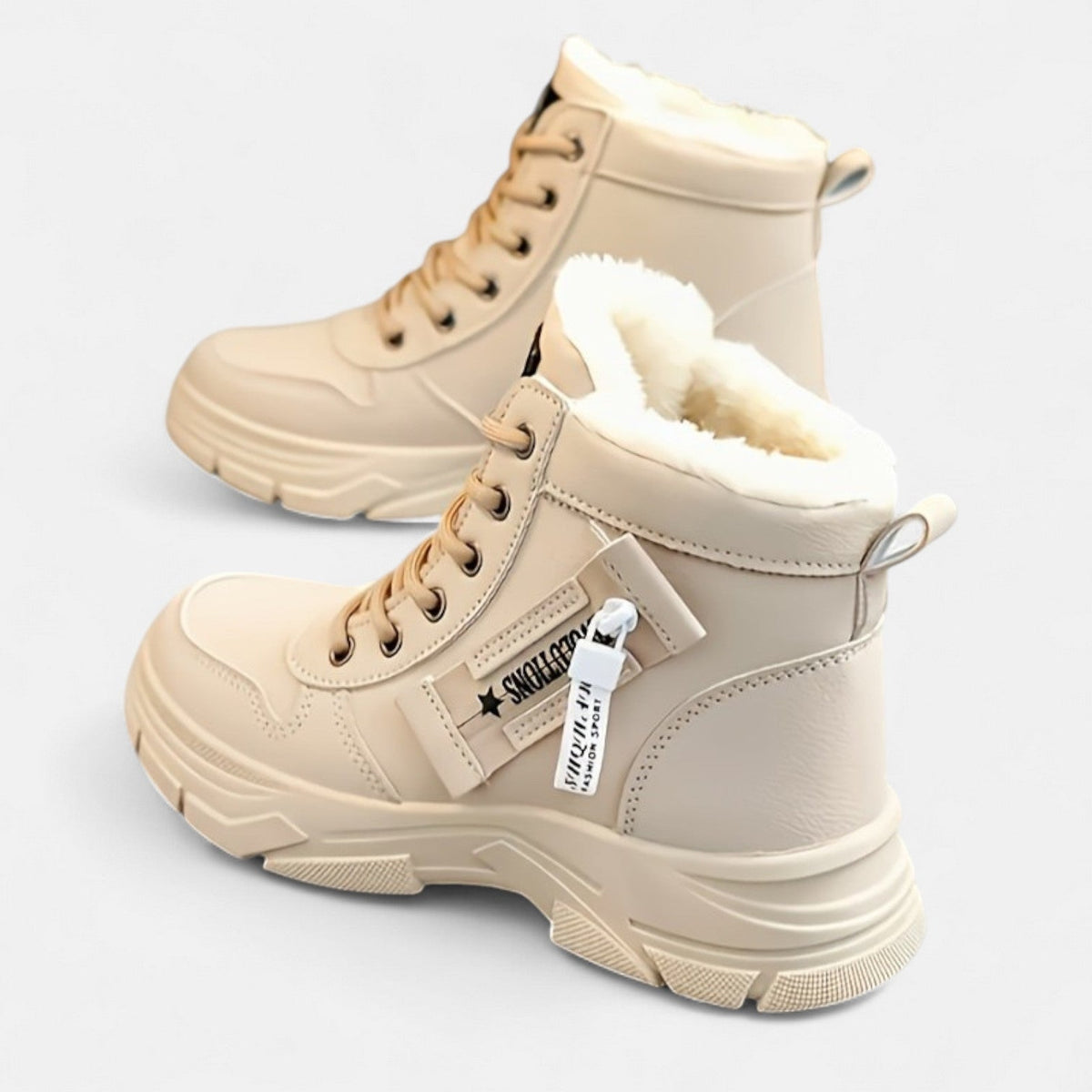 Women's Fleece Lined Lace Up Ankle Boots - Khaki
