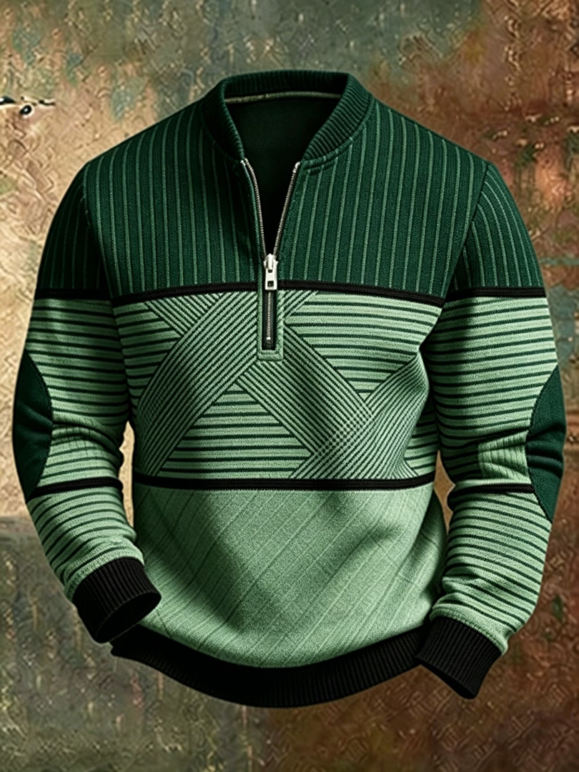 Men's Geometric Half Zip Sweater - Blue