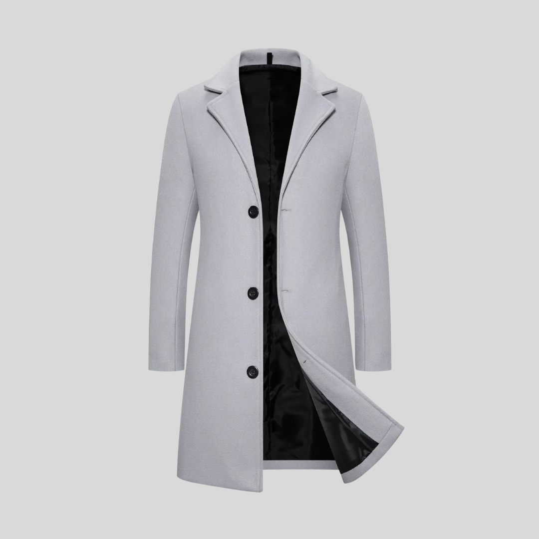 Men's Wool Longline Coat - Dark Grey