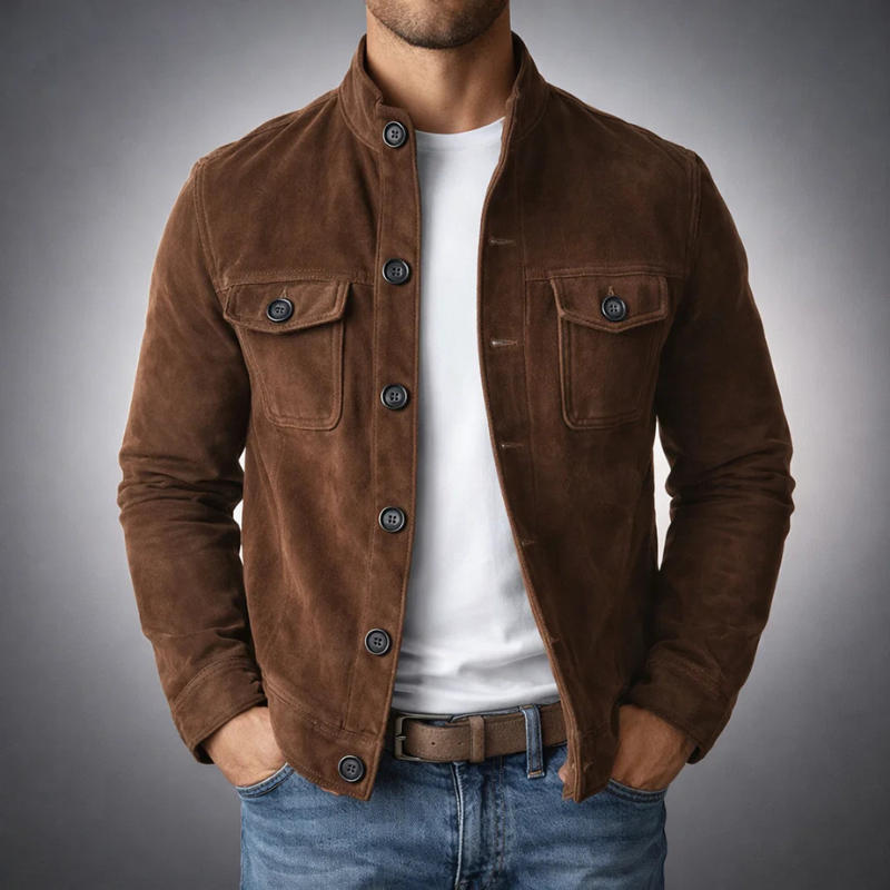 Men's Suede Shirt Jacket - Army Green