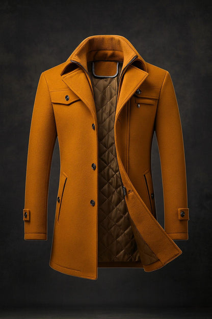 Men's Quilted Wool Coat - Brown