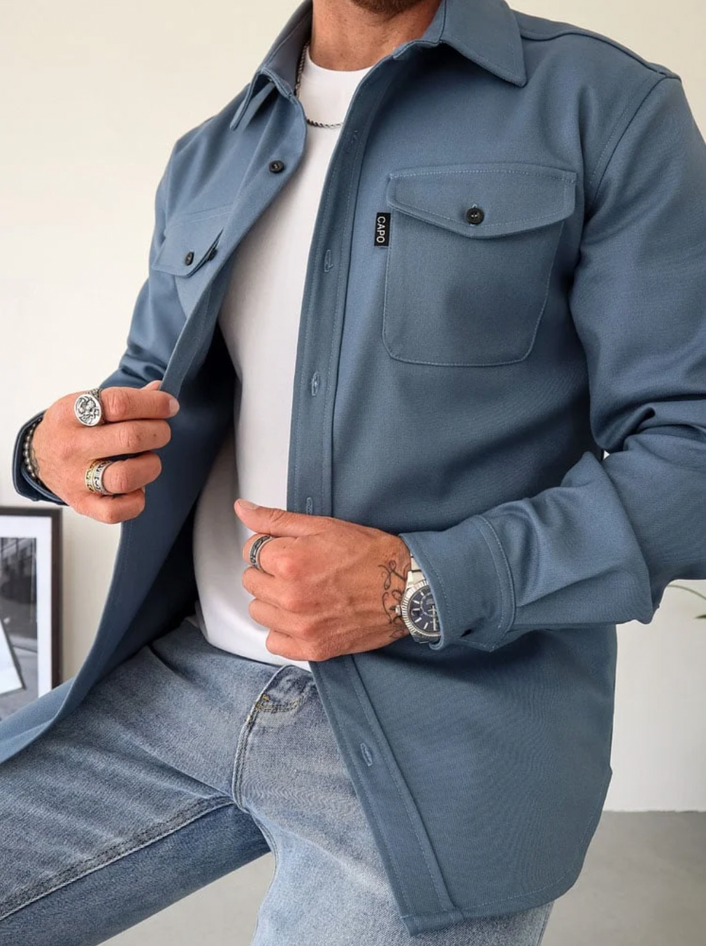 Men's Cotton Shirt Jacket - Beige