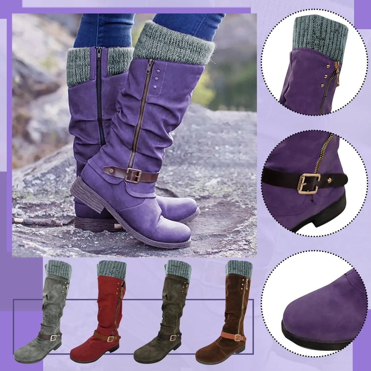 Women's Knit Cuff Knee High Boots - Black