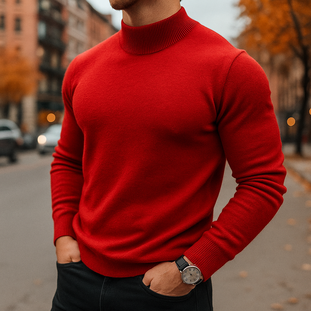 Men's High Collar Knit Pullover - Teal