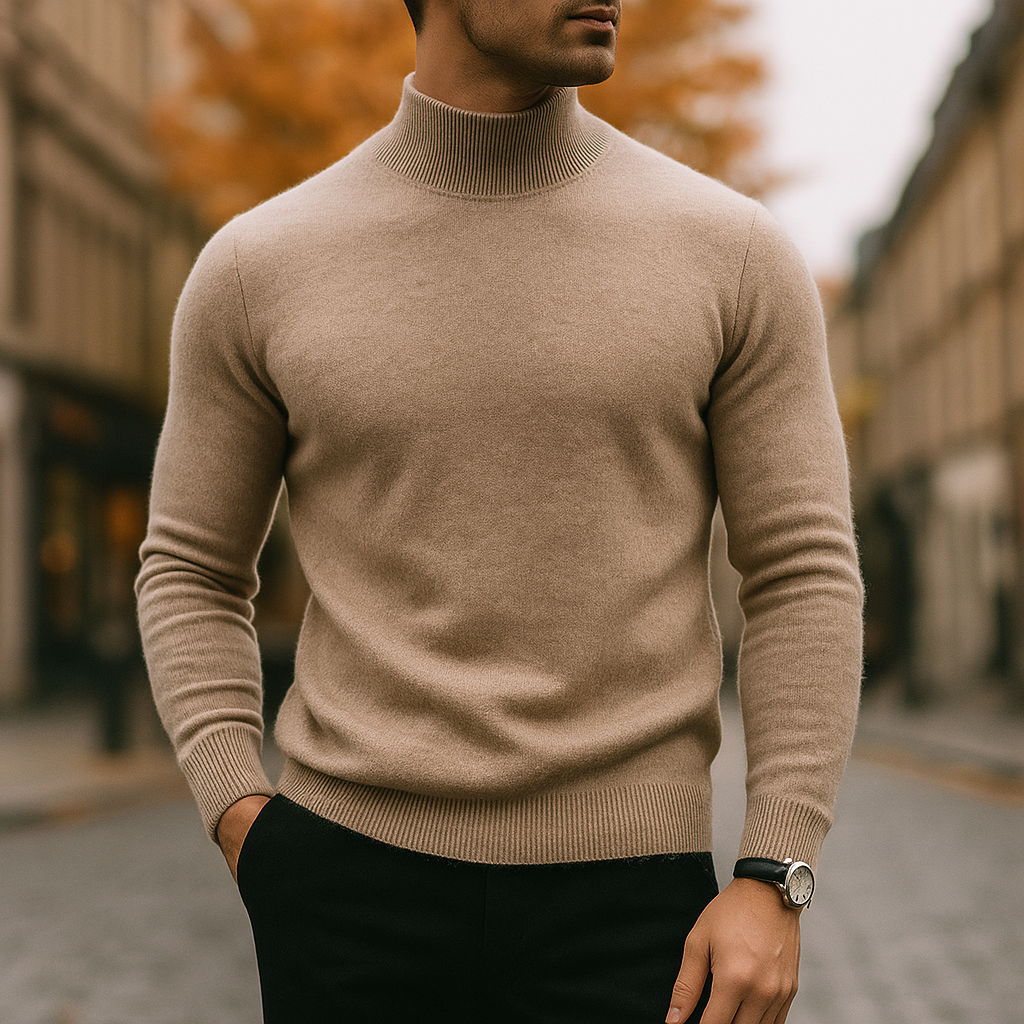 Men's High Collar Knit Pullover - Teal