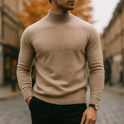 Men's High Collar Knit Pullover - Teal