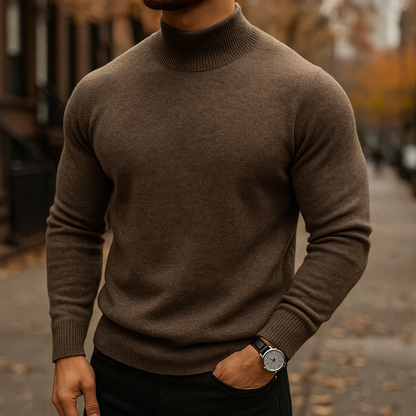 Men's High Collar Knit Pullover - Black