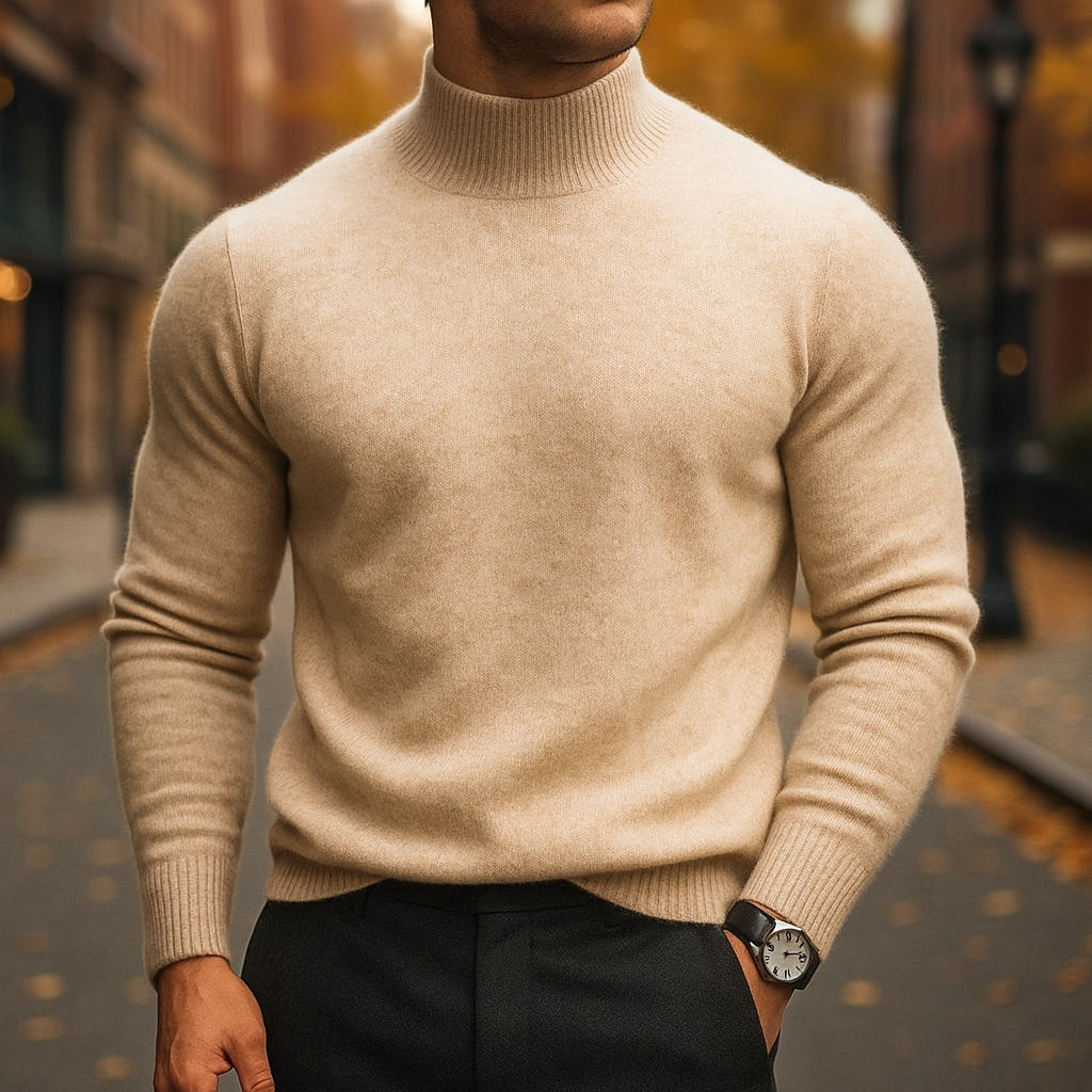 Men's High Collar Knit Pullover - Teal