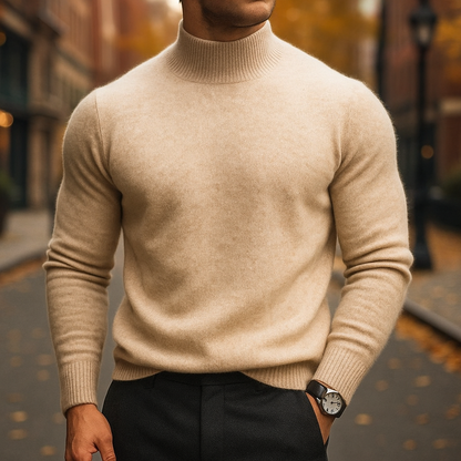Men's High Collar Knit Pullover - Teal