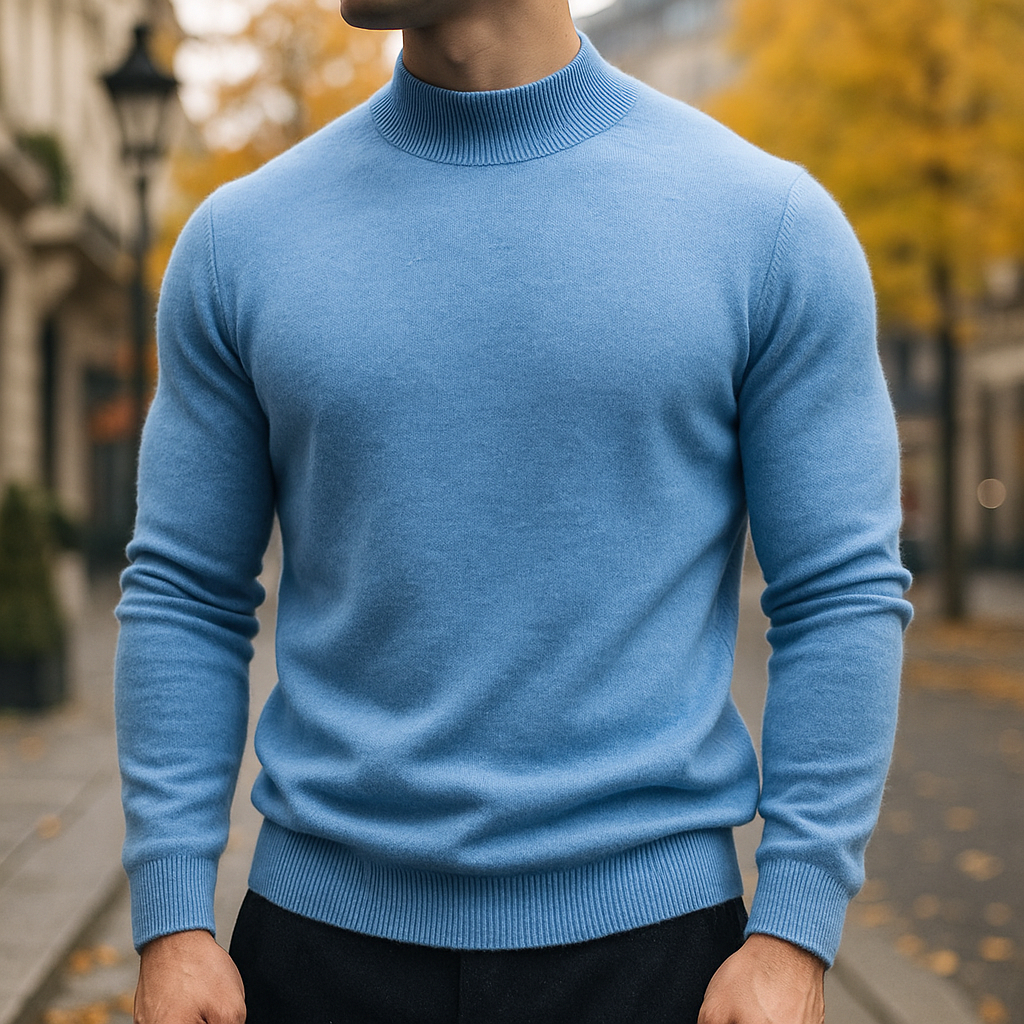 Men's High Collar Knit Pullover - Black