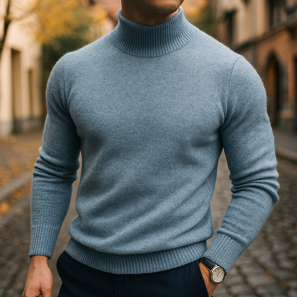Men's High Collar Knit Pullover - Black