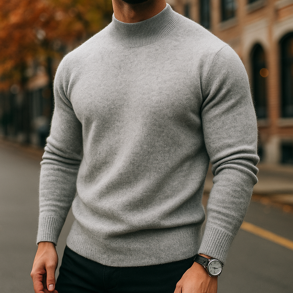 Men's High Collar Knit Pullover - Teal