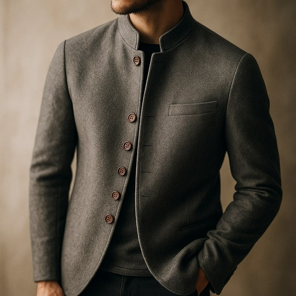 Men's Wool Stand Collar Jacket - Grey