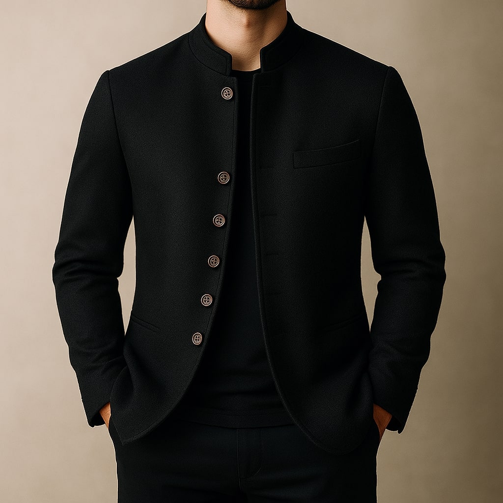 Men's Wool Stand Collar Jacket - Grey