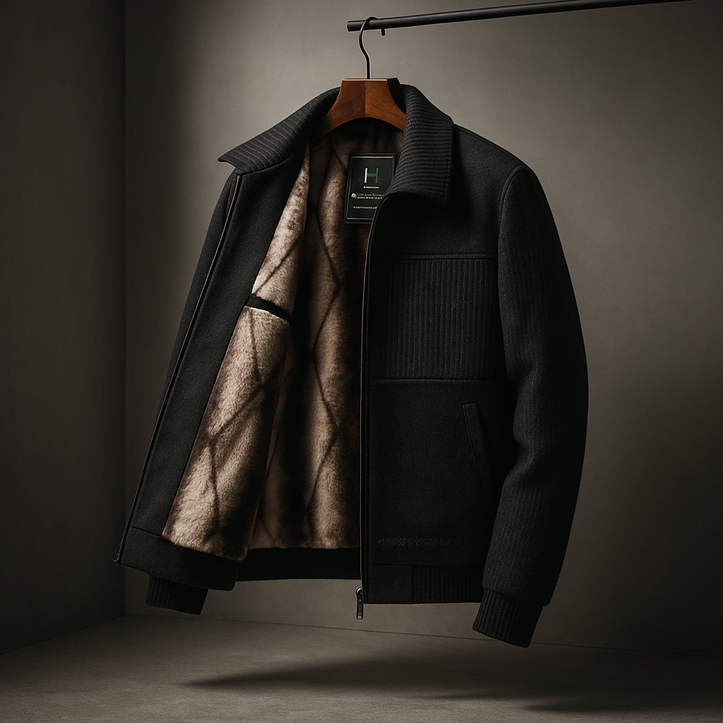 Men's Fleece Textured Zip Jacket - Khaki