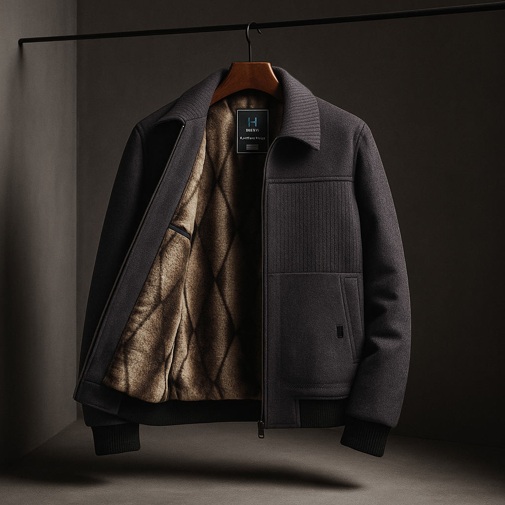 Men's Fleece Textured Zip Jacket - Khaki