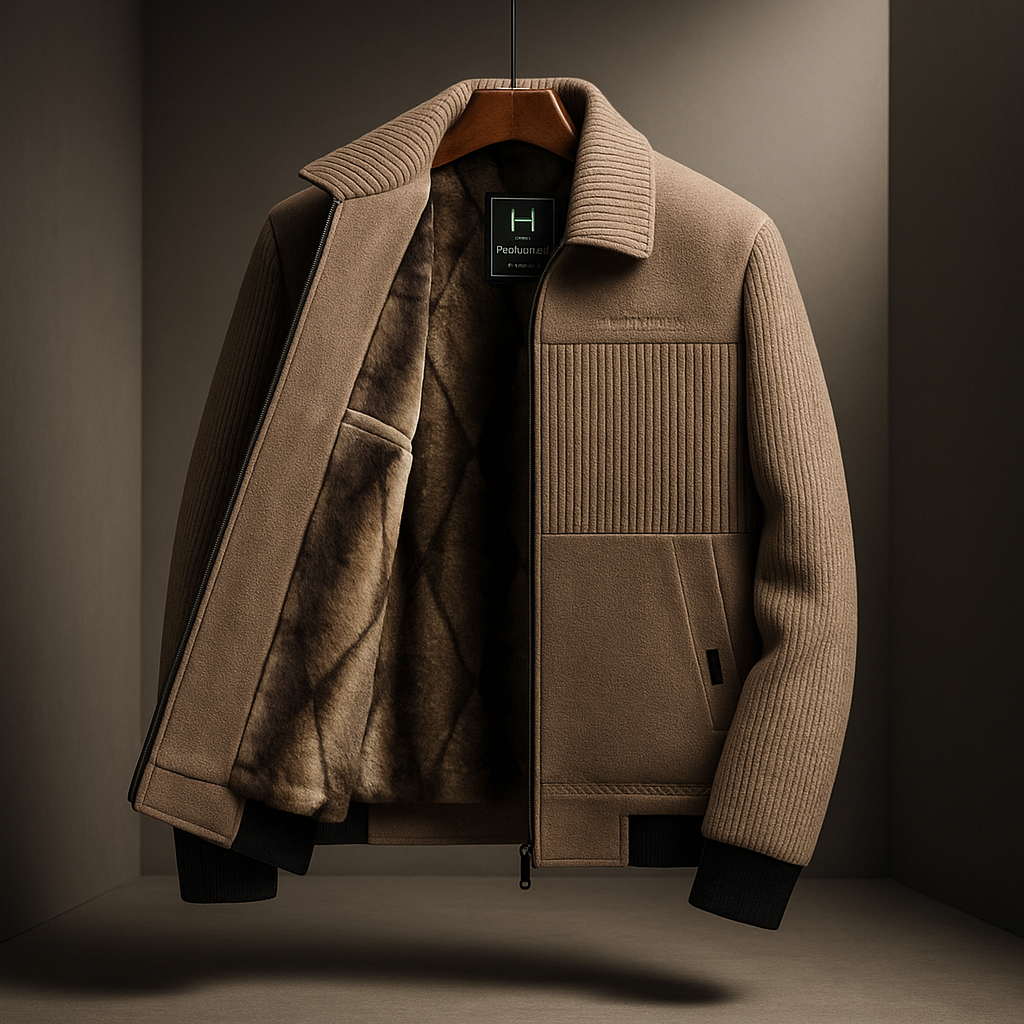 Men's Fleece Textured Zip Jacket - Khaki