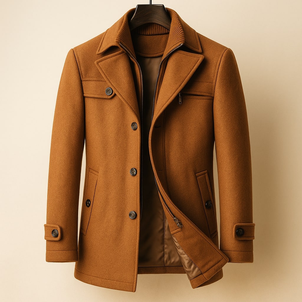 Men's Wool Long Overcoat - Light Brown