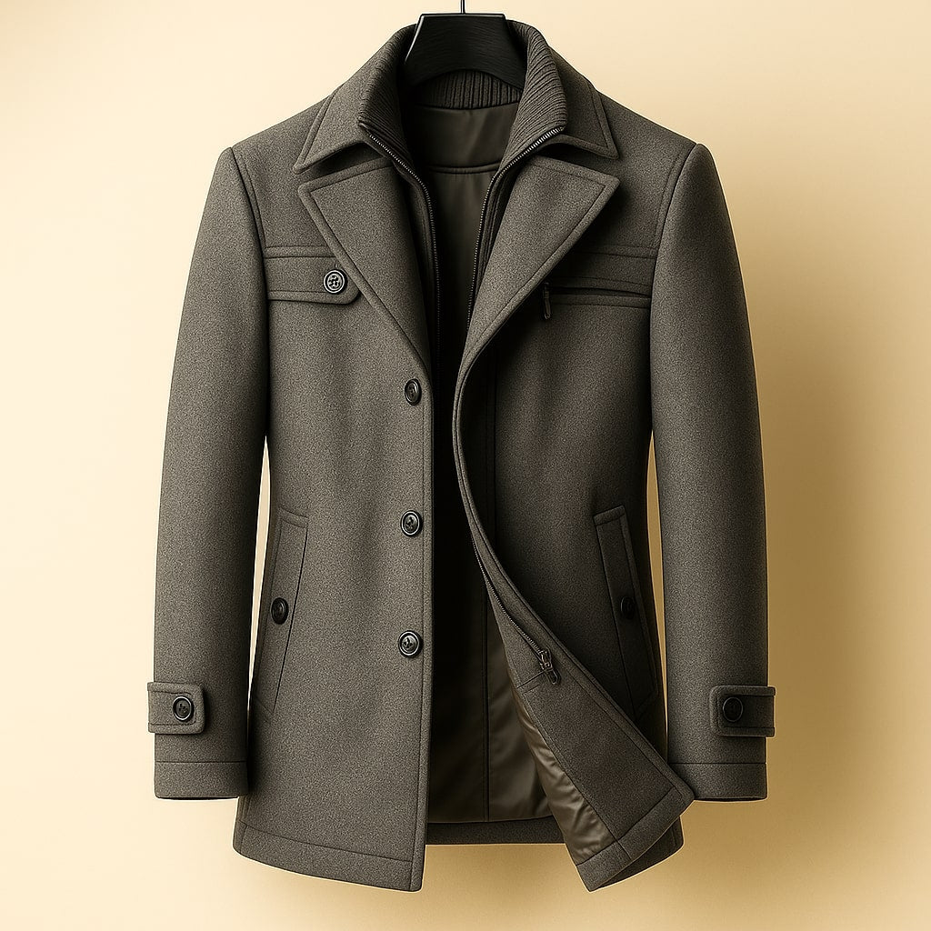 Men's Wool Long Overcoat - Light Brown