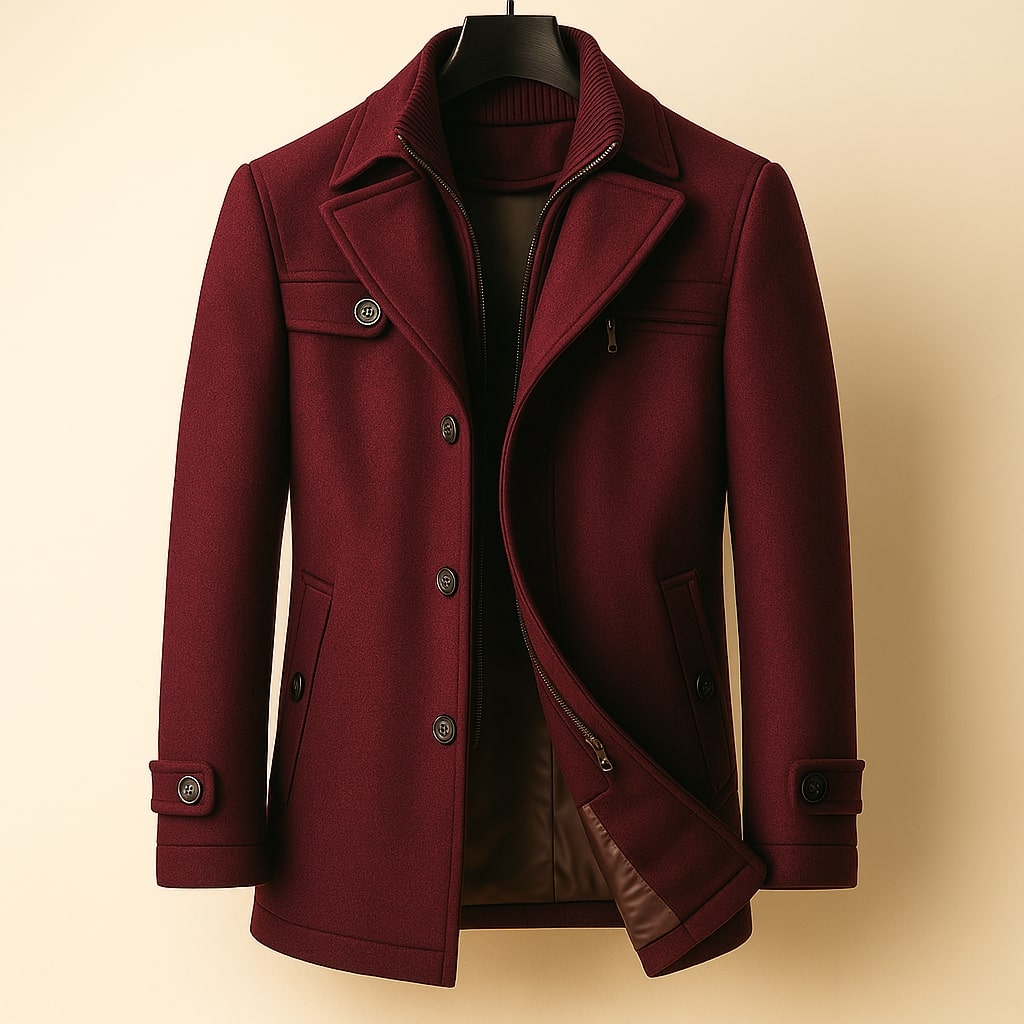 Men's Wool Long Overcoat - Light Brown
