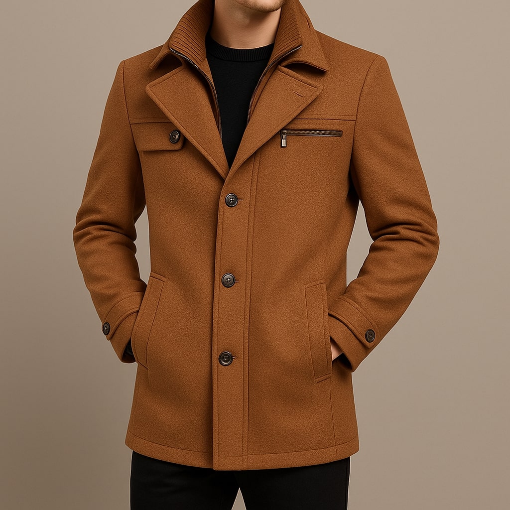 Men's Wool Long Overcoat - Light Brown