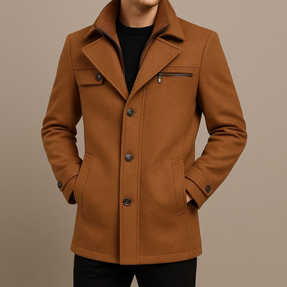Men's Wool Long Overcoat - Light Brown