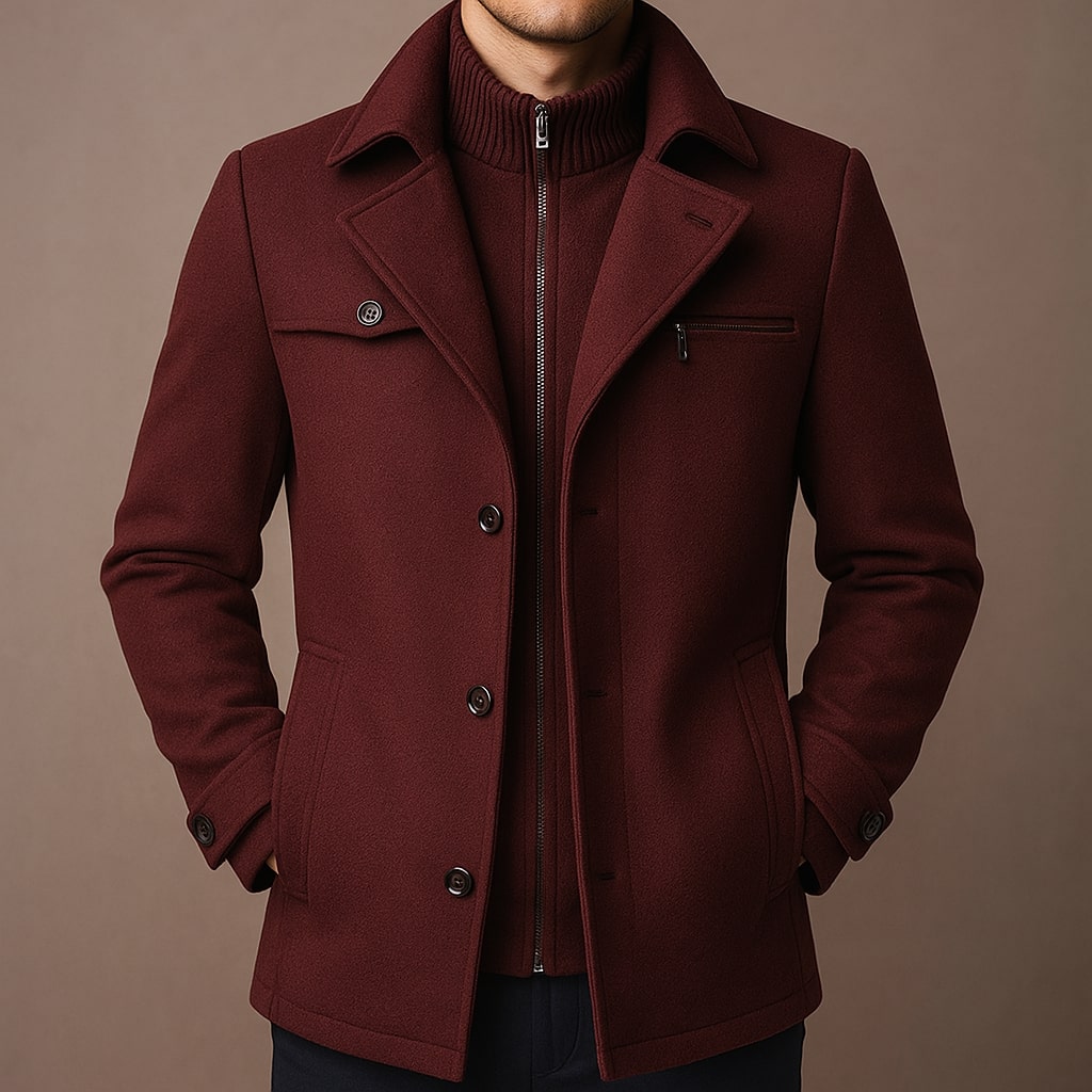 Men's Wool Long Overcoat - Light Brown