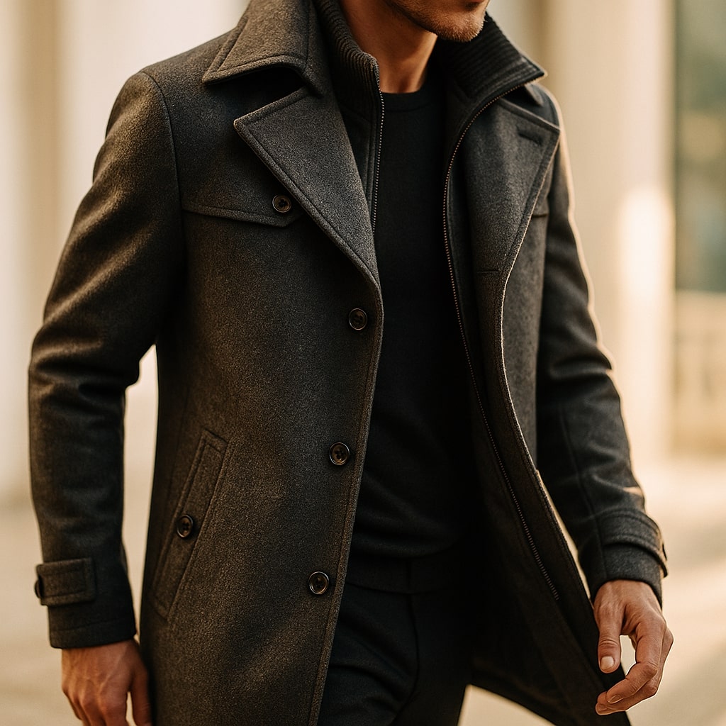 Men's Wool Long Overcoat - Light Brown