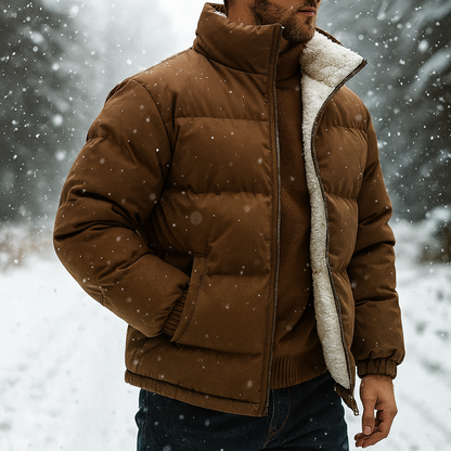 Men's Down Fleece Lined Jacket - Brown