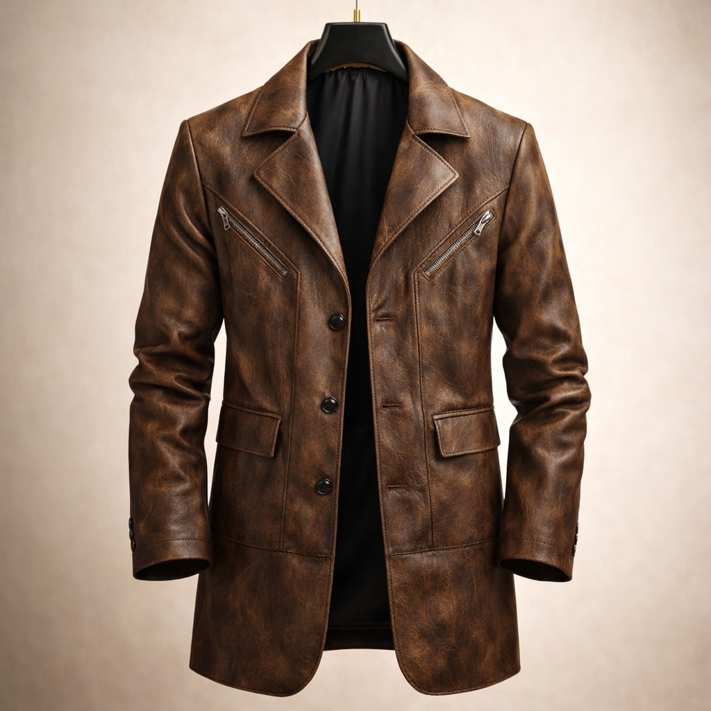 Men's Leather Panel Jacket - Brown