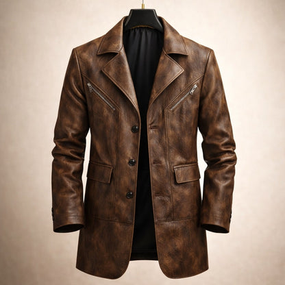Men's Leather Panel Jacket - Brown