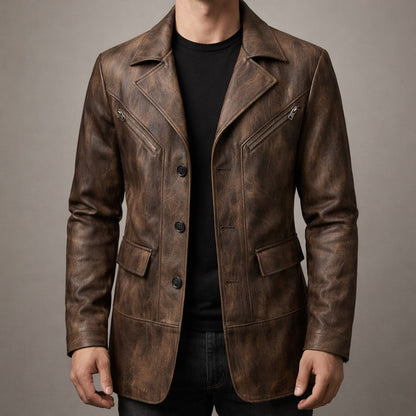 Men's Leather Panel Jacket - Brown