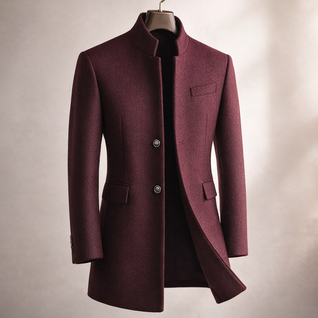 Men's High Collar Winter Coat - Red Wine