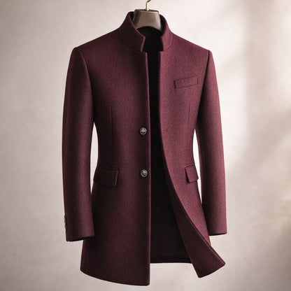 Men's High Collar Winter Coat - Red Wine