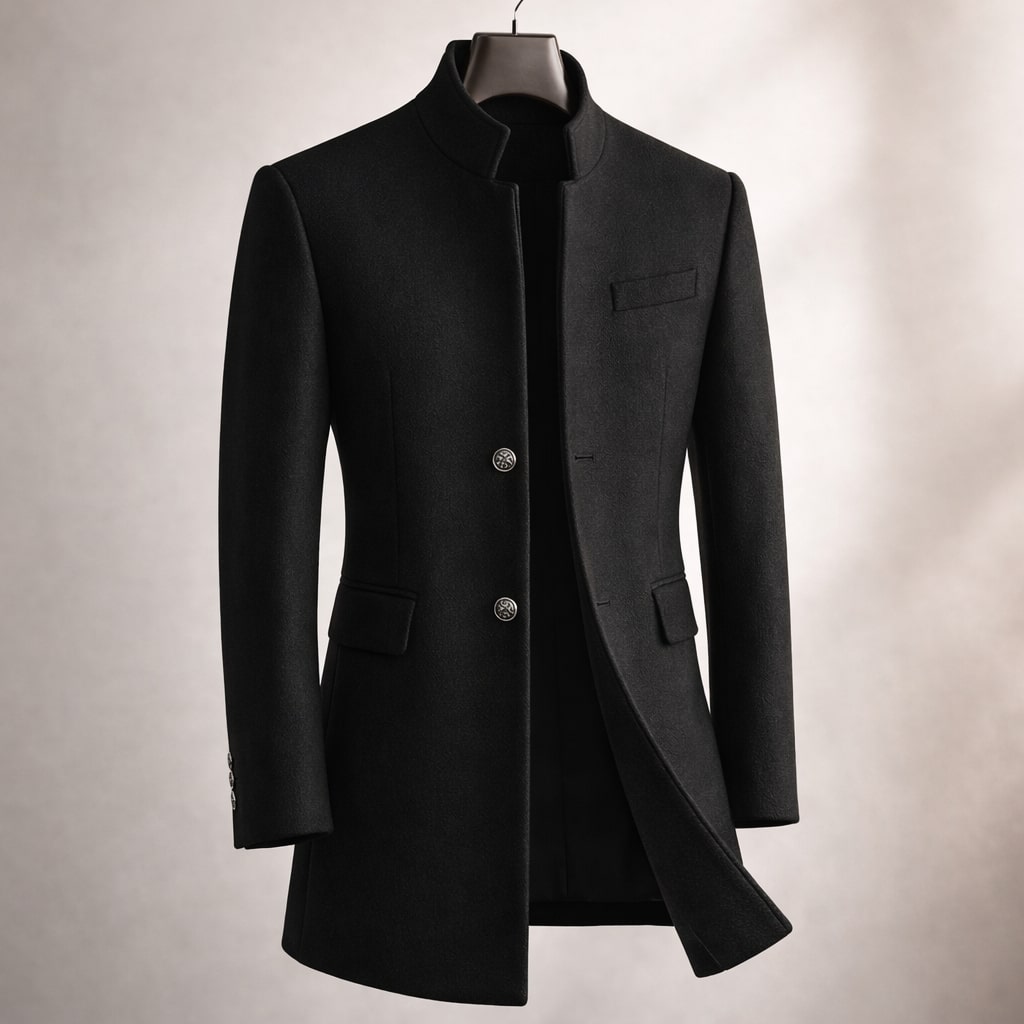 Men's High Collar Winter Coat - Red Wine